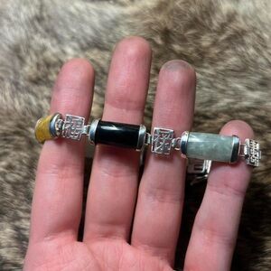 Vintage sterling silver 6 jade panel Chinese bracelet